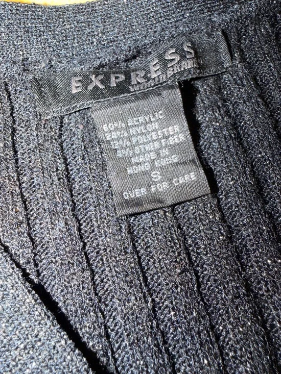 Express Black Ribbed Button-Front Cardigan - Picture 4 of 5